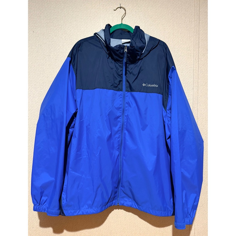 Columbia Mens Blue Two Tone Full Zip Stowable Hood Windbreaker Jacket 4X